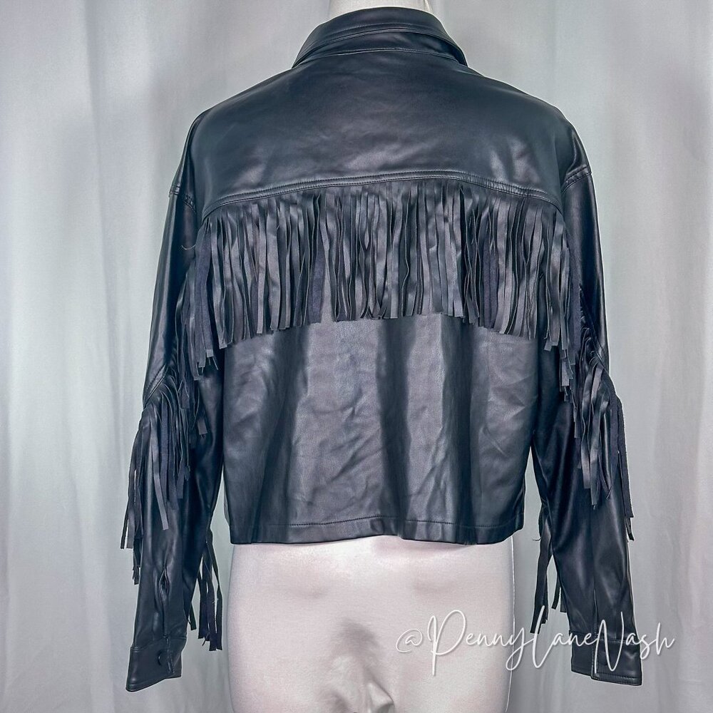 Olivacious Faux Leather Fringe Jacket Black Size Large - Picture 7 of 9